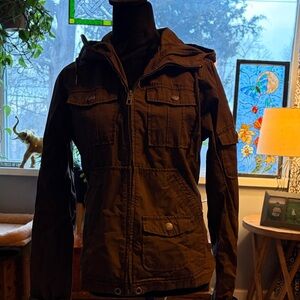 Women's Hooded Utility Jacket in Dark Brown